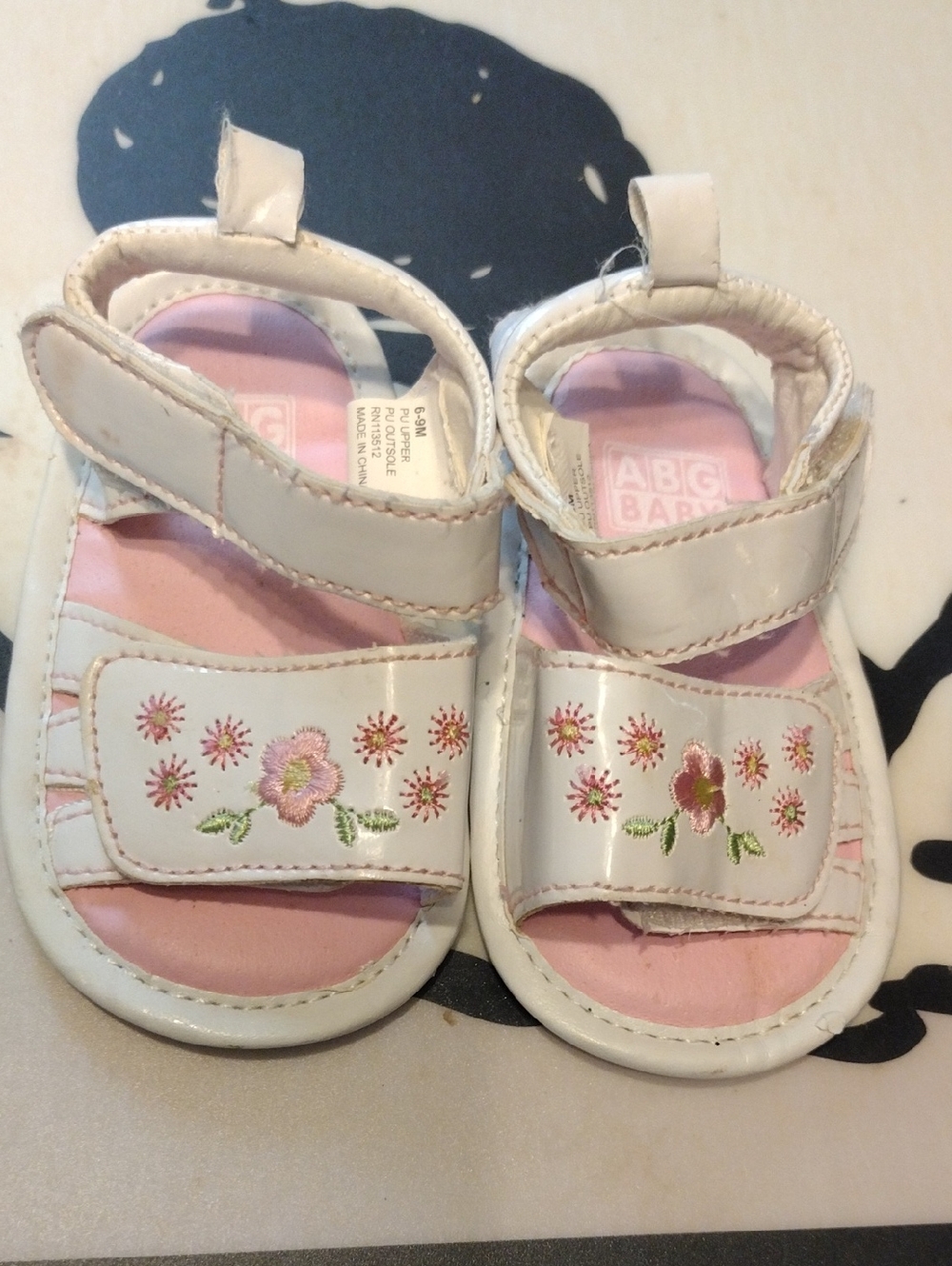 White & Pink Floral Infant Sandals